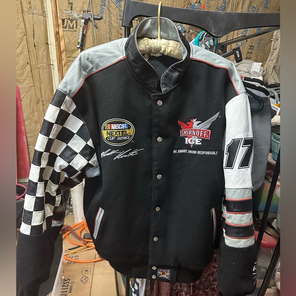 Official NASCAR leather jacket and isolated cooler